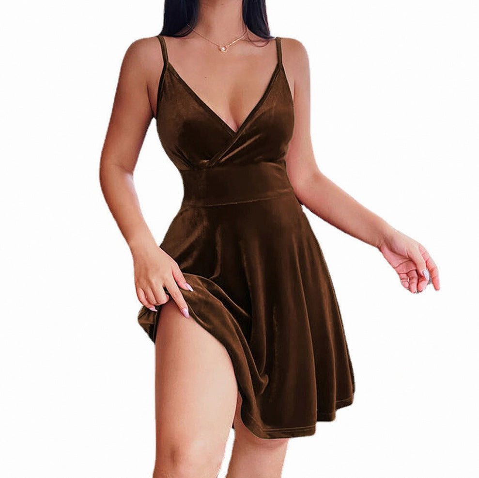 Women's V-Neck A-Line Mini Dress with Side Slit