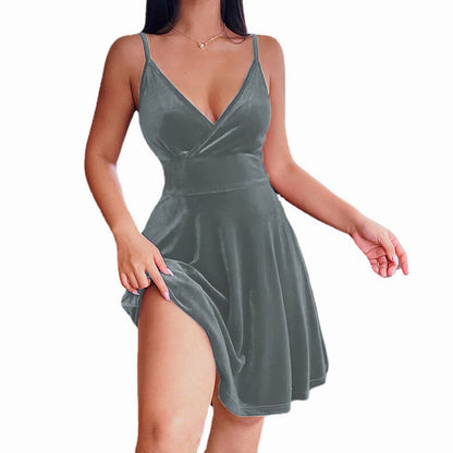 Women's V-Neck A-Line Mini Dress with Side Slit