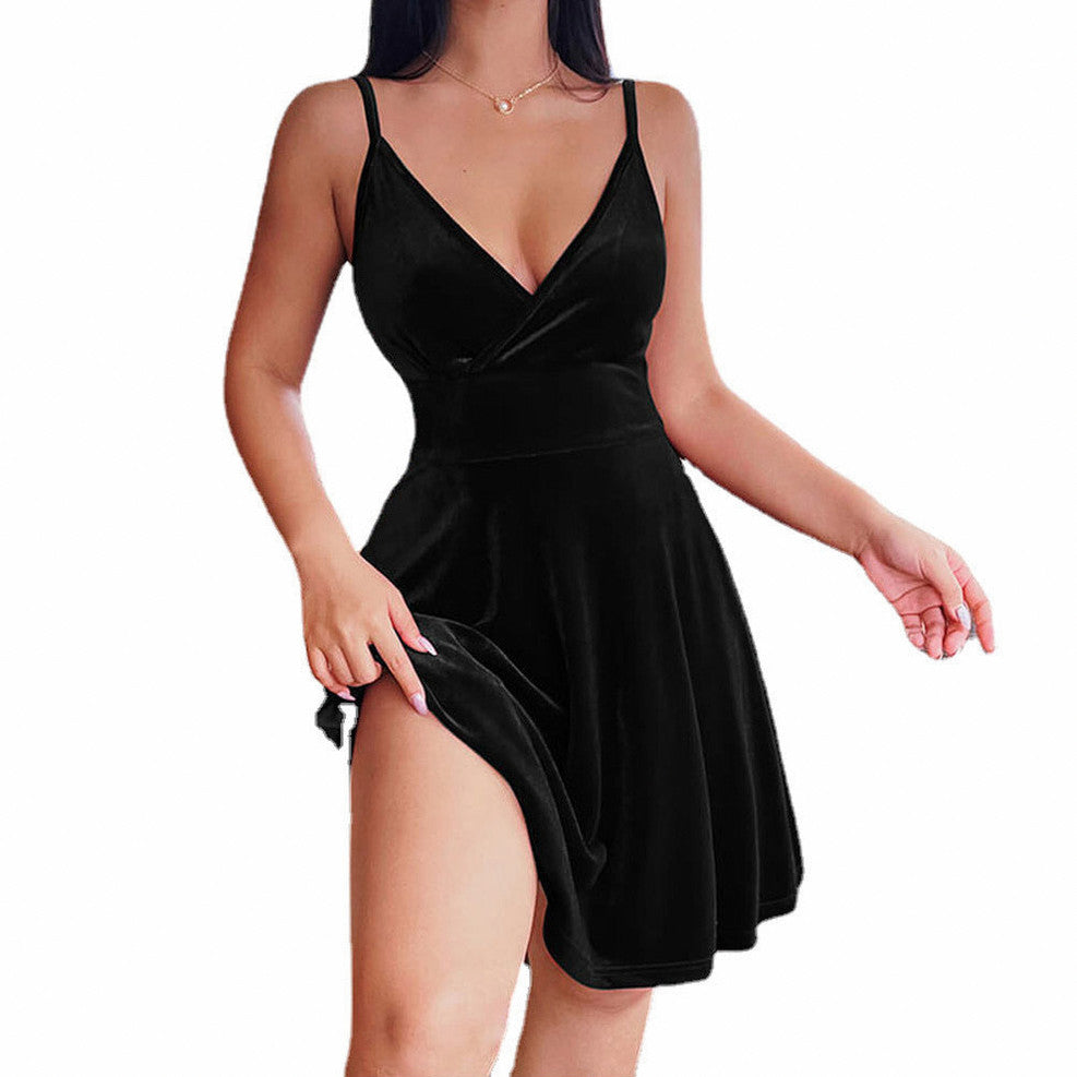 Women's V-Neck A-Line Mini Dress with Side Slit