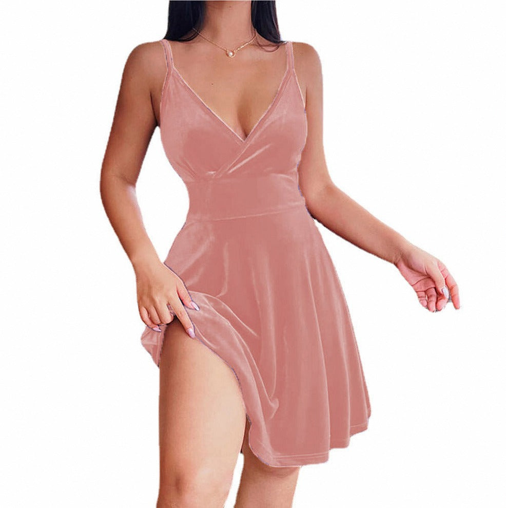 Women's V-Neck A-Line Mini Dress with Side Slit