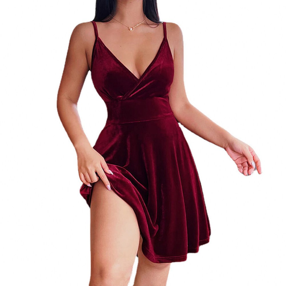 Women's V-Neck A-Line Mini Dress with Side Slit
