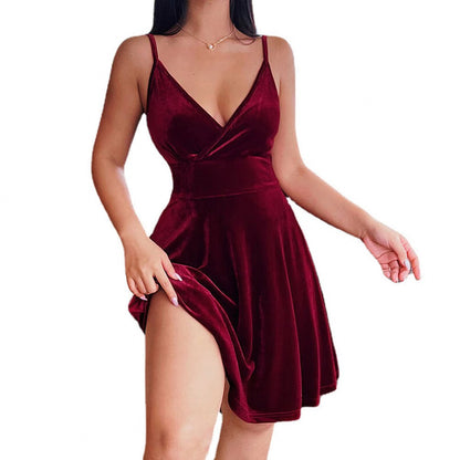 Women's V-Neck A-Line Mini Dress with Side Slit