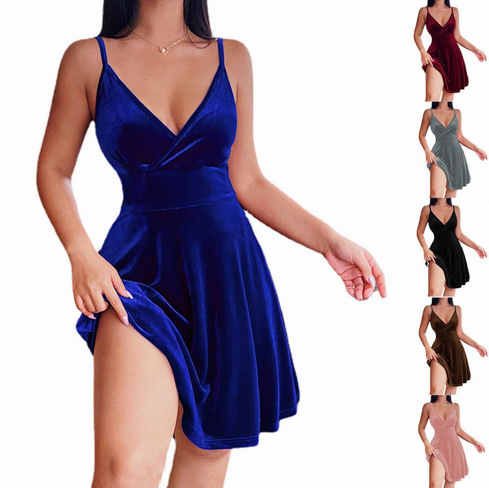 Women's V-Neck A-Line Mini Dress with Side Slit