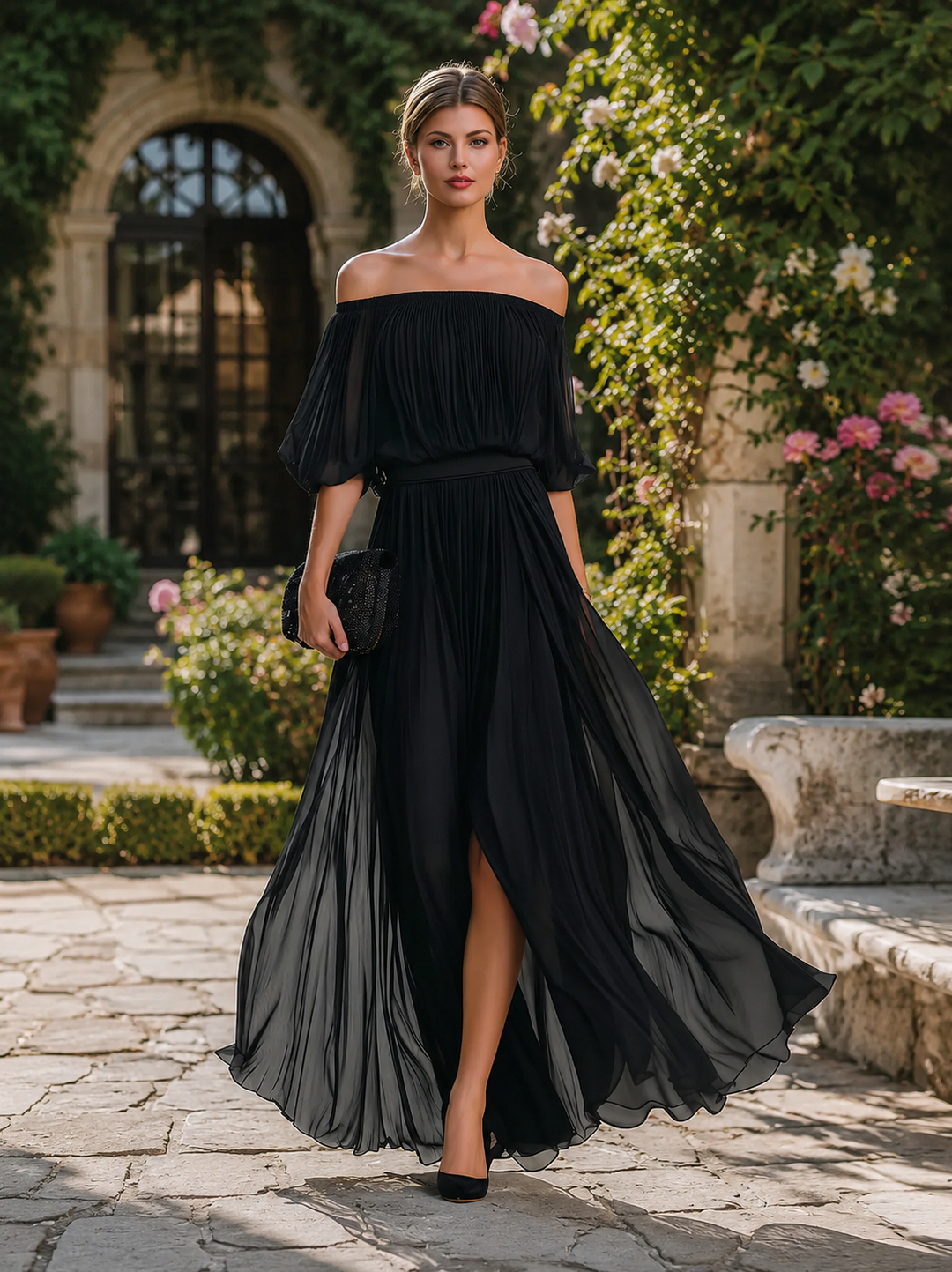 Women's Dress Off Shoulder Pleated Maxi