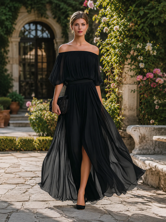 Women's Dress Off Shoulder Pleated Maxi
