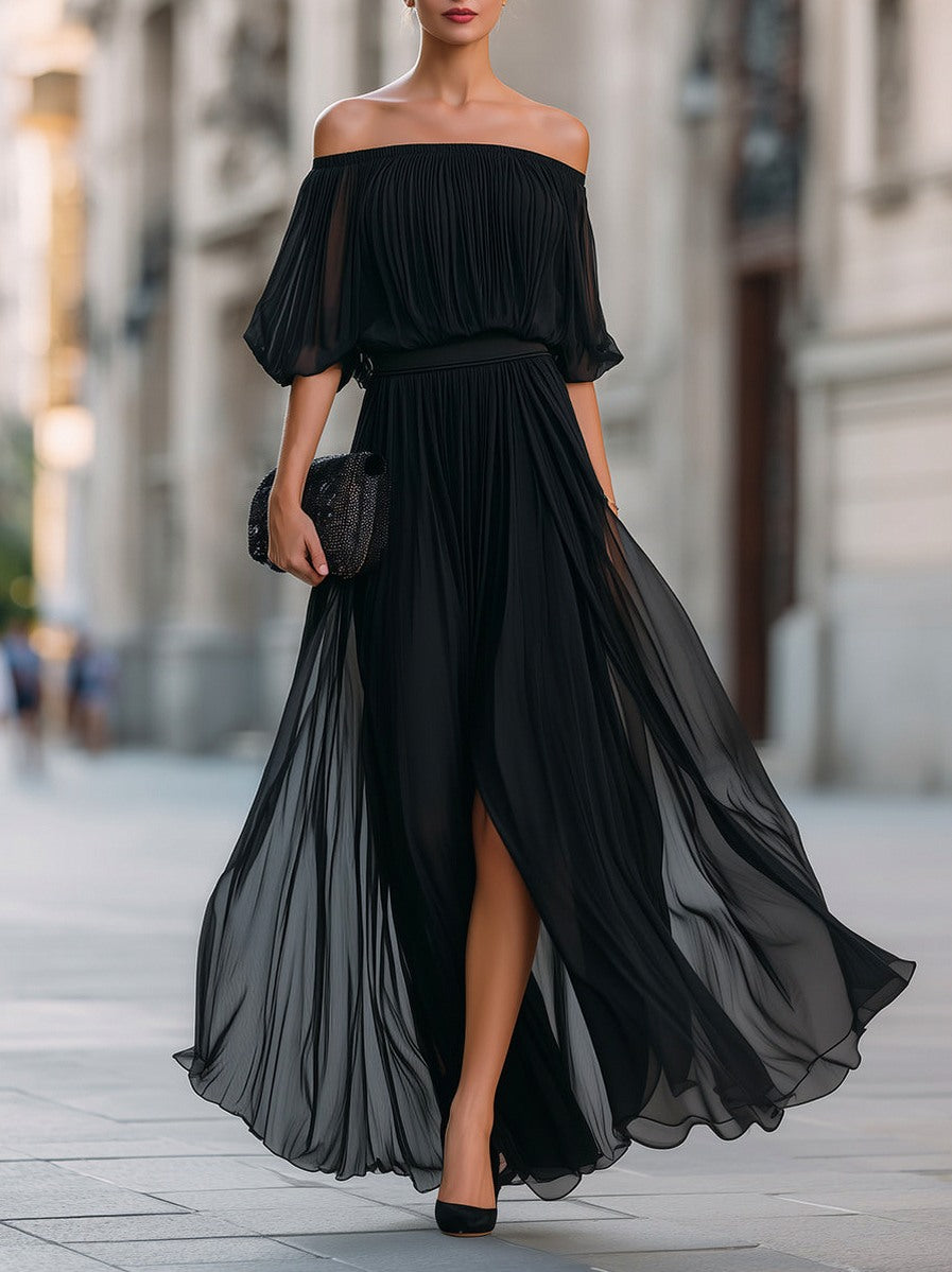 Women's Dress Off Shoulder Pleated Maxi
