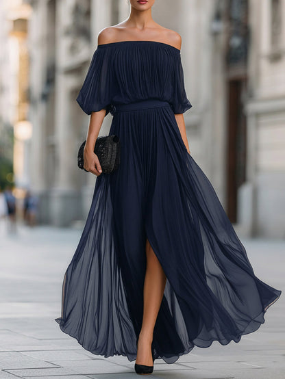 Women's Dress Off Shoulder Pleated Maxi