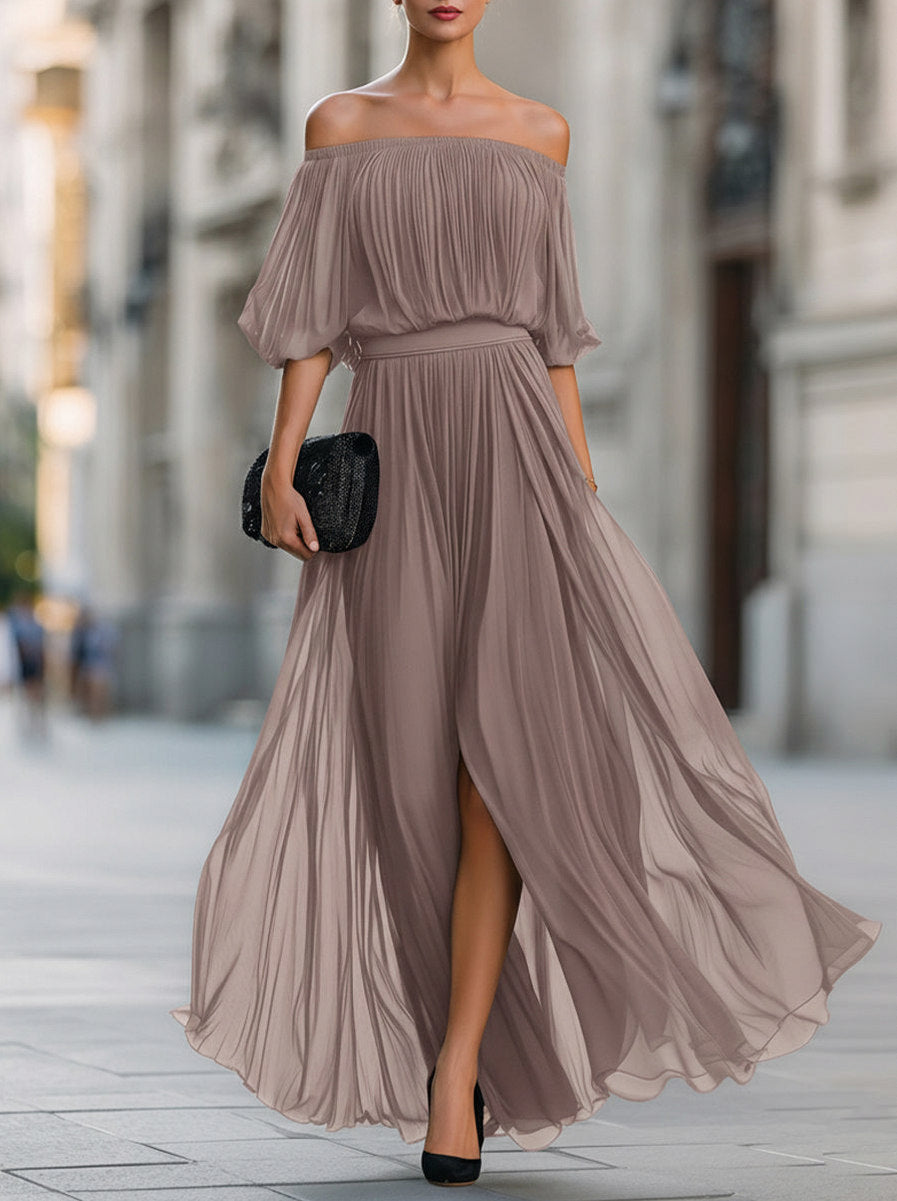 Women's Dress Off Shoulder Pleated Maxi