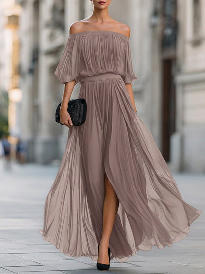 Women's Dress Off Shoulder Pleated Maxi