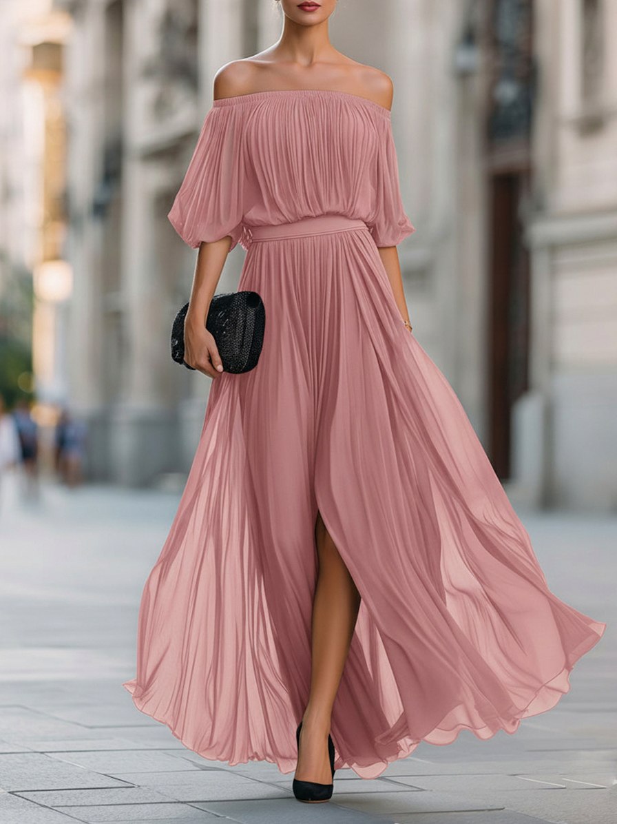 Women's Dress Off Shoulder Pleated Maxi