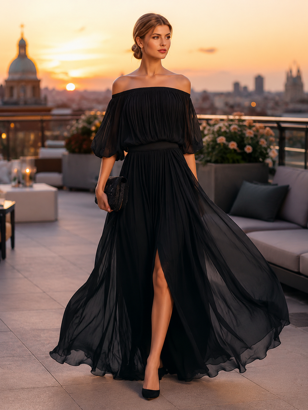 Women's Dress Off Shoulder Pleated Maxi