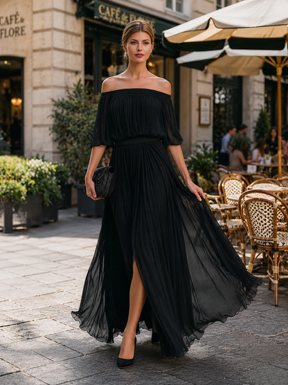 Women's Dress Off Shoulder Pleated Maxi