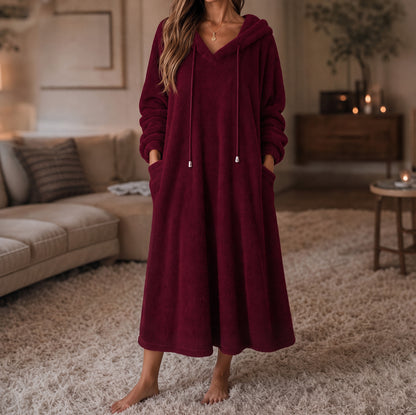 Hooded Plush A-Line Maxi Lounge Dress