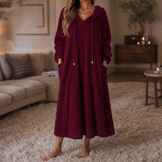 Hooded Plush A-Line Maxi Lounge Dress