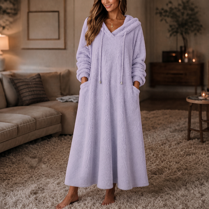 Hooded Plush A-Line Maxi Lounge Dress