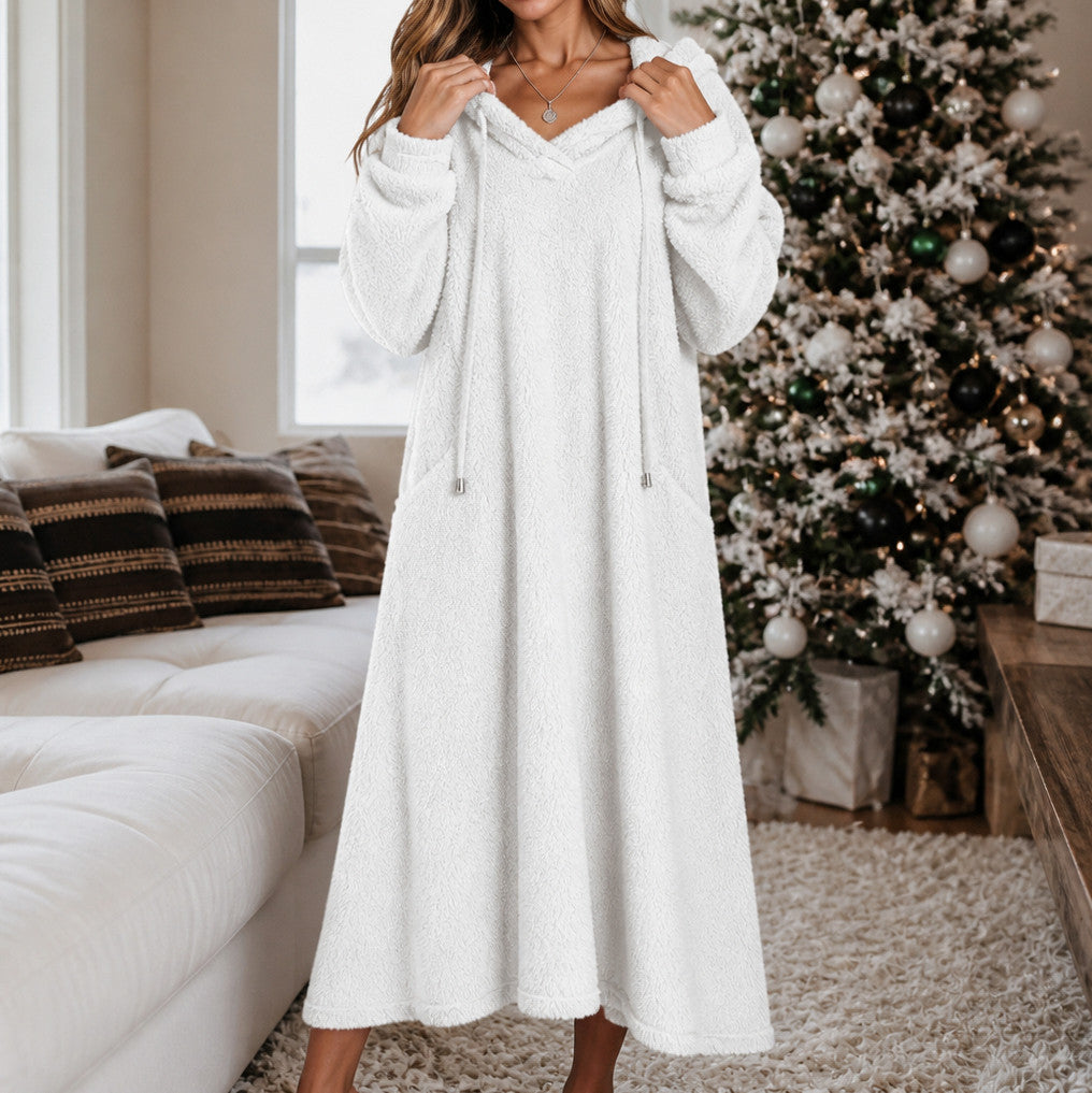 Hooded Plush A-Line Maxi Lounge Dress