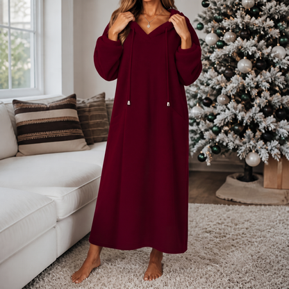 Hooded Plush A-Line Maxi Lounge Dress