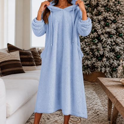 Hooded Plush A-Line Maxi Lounge Dress