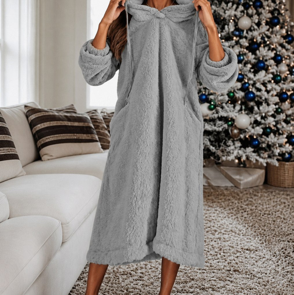 Hooded Plush A-Line Maxi Lounge Dress