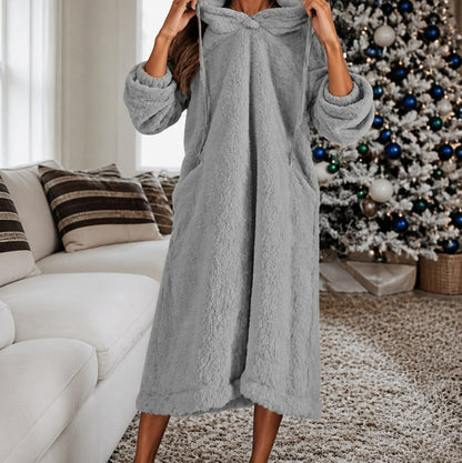 Hooded Plush A-Line Maxi Lounge Dress