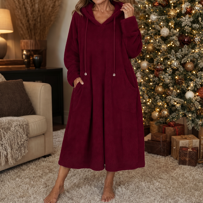 Hooded Plush A-Line Maxi Lounge Dress