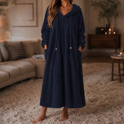 Hooded Plush A-Line Maxi Lounge Dress