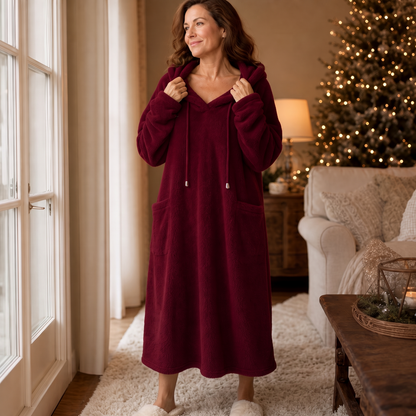 Hooded Plush A-Line Maxi Lounge Dress