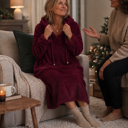 Hooded Plush A-Line Maxi Lounge Dress